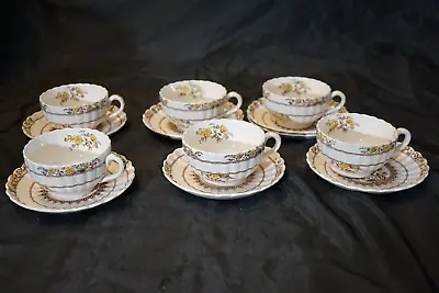 Buy COPELAND SPODE BUTTERCUP 6 SETS Of TEA CUPS & SAUCERS BROWN MARK YELLOW FLOWERS • 47.31£