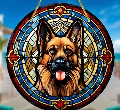 Buy LARGE Alsatian German Shepherd 2 Dog Lover SUN Suncatcher Birthday Stained Glass • 11.50£