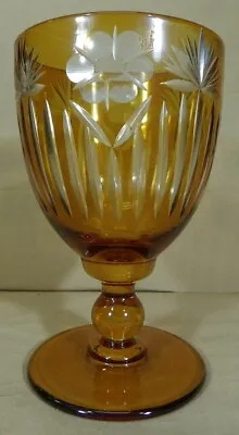 Buy Beautiful Vintage Bohemian Heavy Crystal Amber Cut To Clear Wine Water Glass • 9.45£