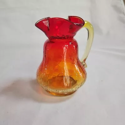 Buy Vintage Crackle Hand Blown Art Glass Red Orange Amberina Small Pitcher Creamer • 15.17£