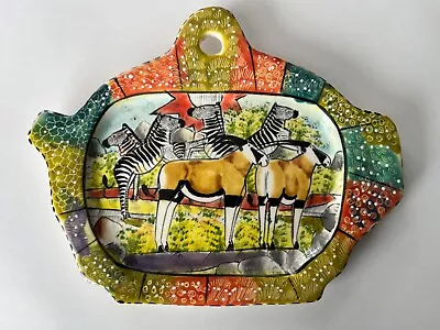 Buy PENZO ZIMBABWE Hand Painted Pottery 5  X 6.25  Dish - Zebras Antelopes Signed! • 34.10£