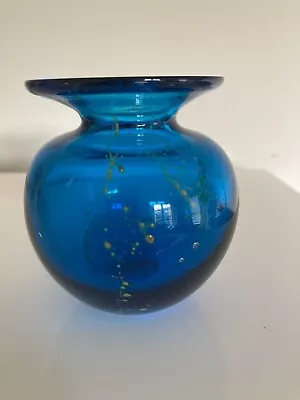 Buy Mdina Small Globe Blue And Yellow Vase.Signed • 15£