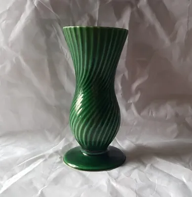 Buy Vintage Dartmouth Pottery Footed Vase Green Fluted Design 23.5 Cm Tall • 19.99£