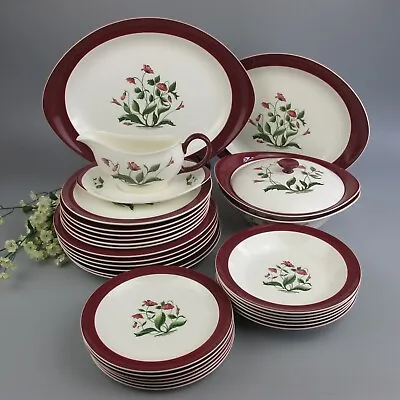 Buy Wedgwood Mayfield Dinner Service Set. 6 Place Setting. Red Poppy. Plates Bowls. • 179.99£