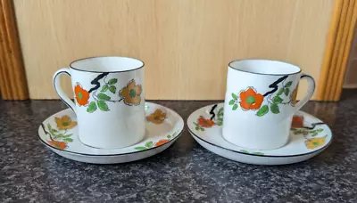 Buy FOLEY CHINA ~ ART DECO ~ COFFEE CUPS & SAUCERS X 2 ~ DEMITASSE CANS Handpainted • 8.99£