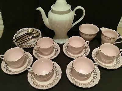 Buy Colclough England Tea Set Pink/Gold Cups & Saucers • 156.29£
