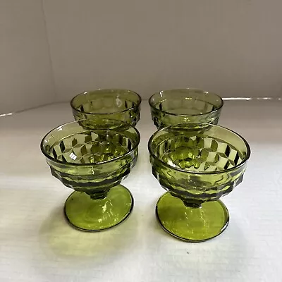 Buy 4 Vintage Indiana Whitehall Colony Cubist Avocado Green Dessert Sherbet Coupe • 39.76£