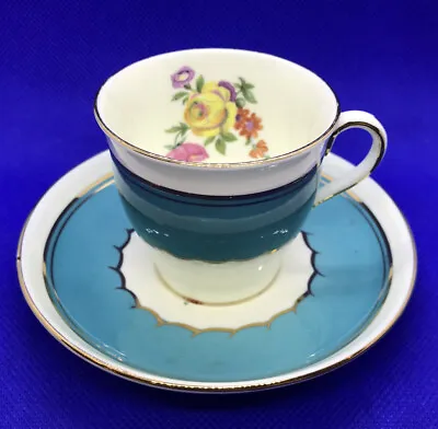 Buy Vintage AYNSLEY Mini Tea Cup And Saucer Blue White Gold Trim Rose Floral England • 18.85£