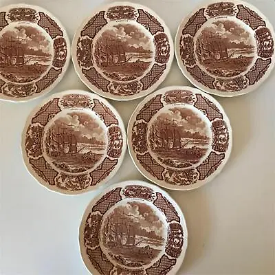 Buy Alfred Meakin Retro 1970s Set Of 6 8” Plates Fair Winds Brown China America • 29£