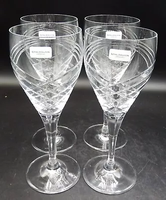 Buy Set Of 4 Royal Doulton Finsbury Pattern Crystal 7 1/2  Wine Glasses NEW • 67.08£