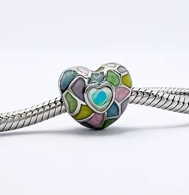 Buy Rainbow Love Heart Charm Stained Glass Window Genuine 925 Sterling Silver 💖 • 17.95£