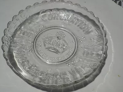 Buy Vintage King George VI Coronation Pressed Glass Plate 1937, 9.5  Wide • 25.99£