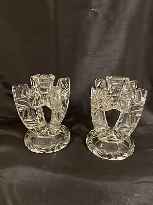 Buy Beautiful Vintage Art Deco Styled Glass Candlestick Holders. Set Pair • 19.99£