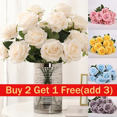 Buy 10 Heads Silk Rose Artificial Fake Flowers Bouquet Wedding Garden Party Decor. • 7.99£