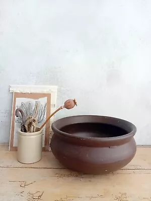 Buy French Vintage Earthenware Bowl Terracotta Clay Chocolate Brown Rustic Country • 35£