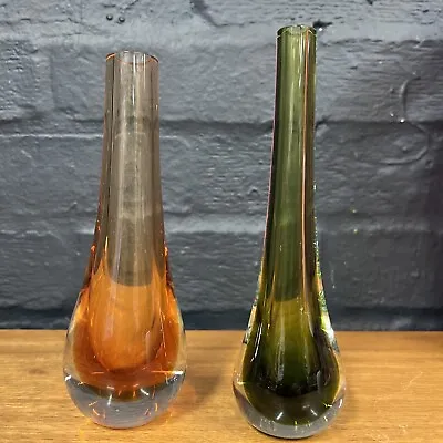 Buy Vintage Caithness Glass Stroma Bud Vases Amber Green B186 • 19.99£