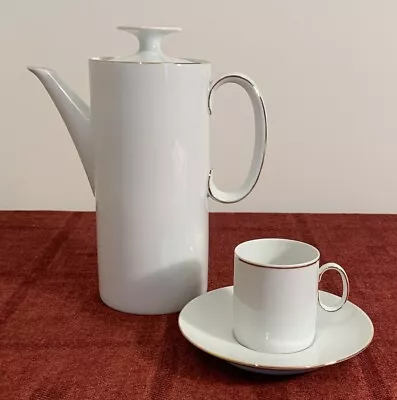Buy Thomas Germany Coffee Pot, Cup & Saucer, White With Thin Gold Band • 5£