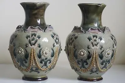 Buy Superb Pair Doulton Lambeth Stoneware Vases By Frank A.Butler - C.1886 • 775£