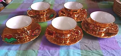 Buy Bareuther Bavaria Set Of 5 Gold Lustre Cups And Saucers • 20£