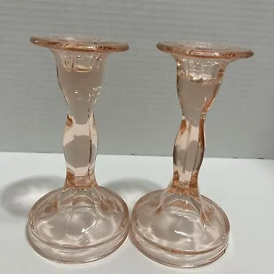 Buy Vintage SET OF 2 PINK GLASS CANDLE STICK HOLDERS 6’’ • 22.80£