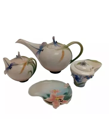 Buy Vintage FRANZ Porcelain Dragonfly By Jen Woo Teapot Sugar Jar Brian Jar & Plate • 399.95£