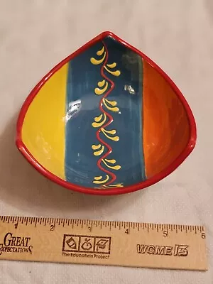Buy Del Rio Salado Hand Painted Spain Folk Art Pottery Bowl 4.5in W X 2in Triangle • 9.49£