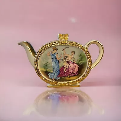 Buy Sadler Oval Barrel Grecian Goddess And Cherub Bow Finial Gilded Teapot 1760 • 53.95£