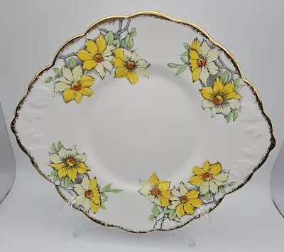 Buy Vintage Salisbury China Clematis Eared Handled Cake Plate 10 X9  Yellow Flowers  • 10£