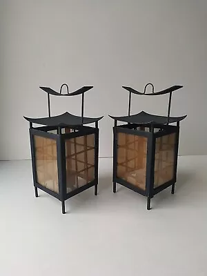 Buy Pair Of Black Metal Glass Lantern Pagoda Tea Light Holders. 24cm Tall • 20£