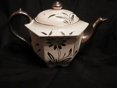 Buy Lovely Vintage Sadler Bone China Tea Pot Hexagonal Floral Oriental Design Silver • 10£