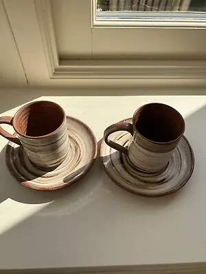 Buy 2x Vintage Wold Pottery Coffee Expresso Cup And Saucer Cream / Brown Glaze VGC • 19.99£