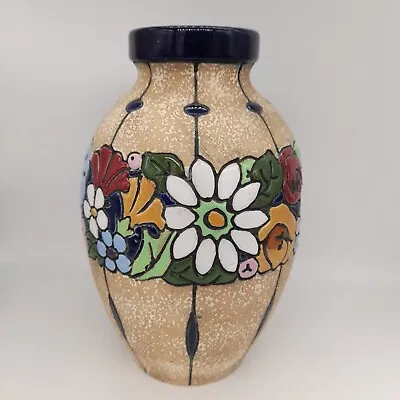 Buy Antique Amphora Austrian Pottery  Vase, Flowers In Relief Art Nouveau Pattern • 48£