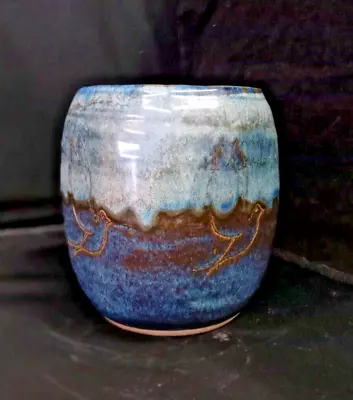 Buy Studio Pottery Cobalt Blue Vase Flying Dove Etched Design 16 X14 Cm JB Stamped • 10£