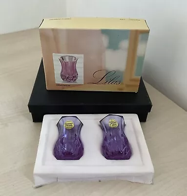 Buy Vintage Pair Boxed Crystal Dark Leaded Crystal Miniature Violet Vases (LILAS) • 15£