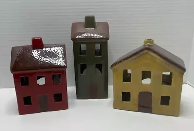 Buy Stoneware Houses-Red, Green & Yellow-Set Of 3 • 23.62£