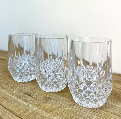 Buy Vintage Crystal Heavy Drinking Glasses Diamond Cut Pattern X 3 (Capacity 250ml) • 15.67£