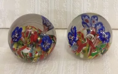 Buy Vintage Murano Glass Flower Paperweights Pair Multicoloured Paperweight • 19.99£