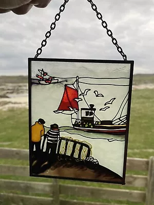 Buy Hand Painted Art Glass Suncatcher Window Hanger Nautical Boats Fishing • 9.99£