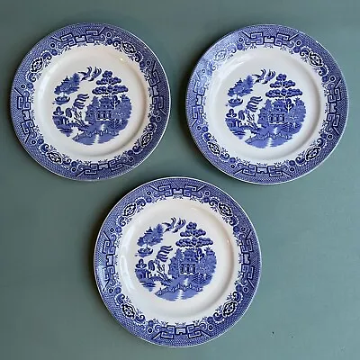 Buy 9.5”Gibson & Sons English Ironstone Tableware Willow White Blue Dinner Plates X3 • 18.99£