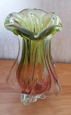 Buy Vintage Chribska Hodspodka, Green/Pink Glass Vase 1960s • 10£