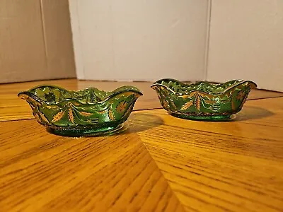 Buy Delaware Green Glass 1899 Gold Trim Small Banana Bowls EAPG Antique Vintage X 2 • 37.92£
