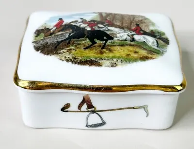 Buy Vintage Bone China Equestrian Hunt Scene Horse Trinket Box - Hammersley EUC • 26.56£