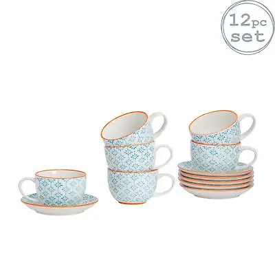 Buy Cappuccino Cups And Saucers Set Coffee Tea Porcelain 250ml - Blue Orange - X6 • 23£