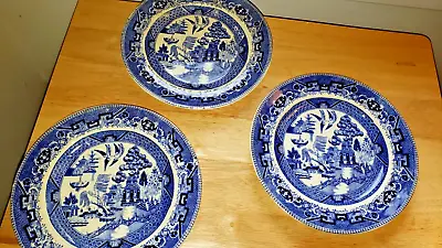 Buy Blue Willow Plates Buffalo Pottery Stoneware Vitreous 1915, Qty 3 7 1/4  Antique • 15.16£