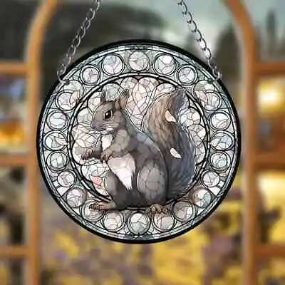 Buy Grey Squirrel Design Suncatcher Stained Glass Effect Home Decor Christmas Gift • 6.95£