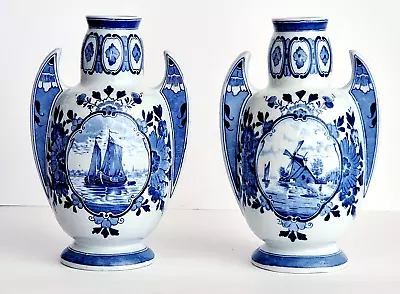 Buy Antique DELFT PAIR OF VASES - ROYAL MOSA MAESTRICHT HOLLAND • 135.12£