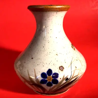 Buy Mexican Pottery Vase Butterfly And Flowers Signed Gray And Cobalt Blue • 9.25£
