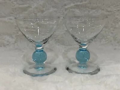 Buy Clear Crystal Champagne/Sherbet Glasses W/Aqua Ball Stem 4 & 1/4 In Set Of 2 • 21.58£