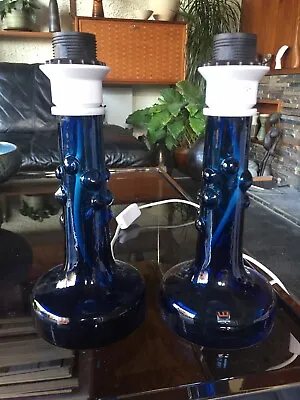 Buy Pair Of Vintage Kosta Boda Blue Bubble Glass Lamps By Ove Sandeberg. • 350£
