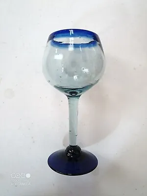 Buy Cobalt Blue Glass Wine Hand Blown • 15£
